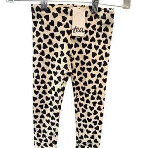 Tea Collection Cream and Black Heart Leggings New